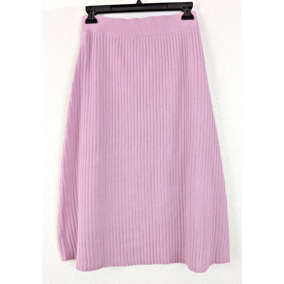 DAZY sz L Midi Skirt ribbed sweater knit stretchy elastic waist lavender 4378 - Picture 3 of 5